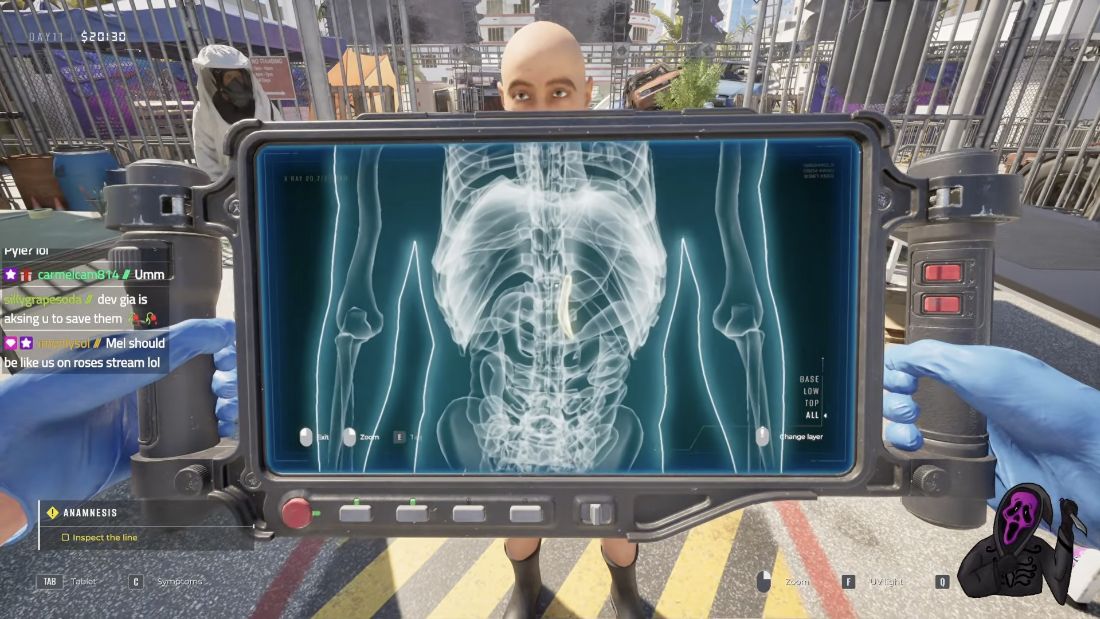Robert Pyle torso scan showing a pale yellow curved creature and the ALL layer