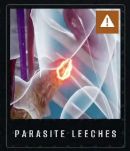 Parasite Leeches card with a curved creature and yellow warning triangle